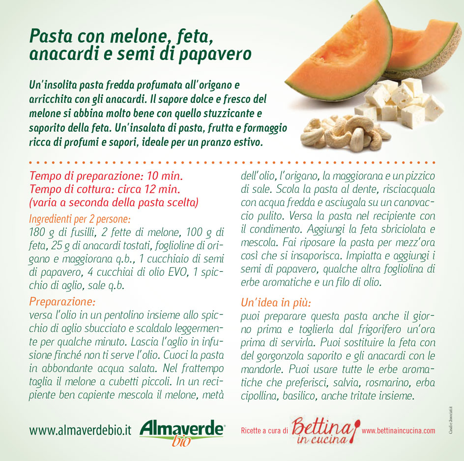 Pasta melone, feta, anacardi e semi di papavero Almaverde Bio